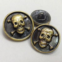 M-6217-Metal Skull and Crossbones Button, in 3 Sizes